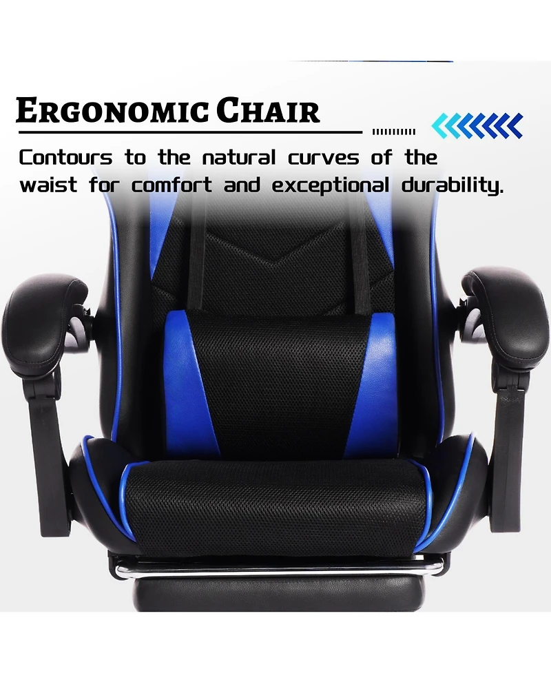 flynama Massage Gaming Chair with Footrest,Pu Ergonomic E-Sports Chair