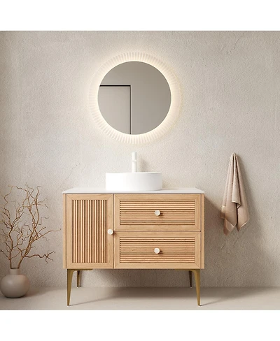 Sillysis Freestanding Bathroom Vanity with Round Ceramic Vessel Sink, Sintered Stone Top, Large Storage Drawers for Modern Spaces