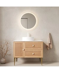 Sillysis Freestanding Bathroom Vanity with Round Ceramic Vessel Sink, Sintered Stone Top, Large Storage Drawers for Modern Spaces