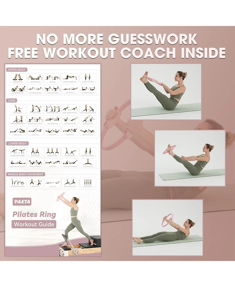 Mikolo Pilates Ring Set - 14" Magic Circle (38 lbs Resistance), 9.8" Pilates Ball, 5 Resistance Bands, and Exercise Guide Included for Home Workouts