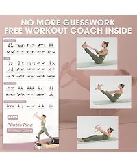 Mikolo Pilates Ring Set - 14" Magic Circle (38 lbs Resistance), 9.8" Pilates Ball, 5 Resistance Bands, and Exercise Guide Included for Home Workouts