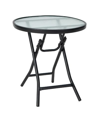 Sugift Patio Side Table with Tempered Glass Tabletop