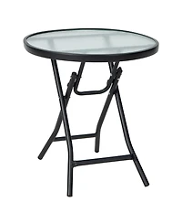 Sugift Patio Side Table with Tempered Glass Tabletop