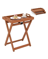 Sugift Outdoor Wood Tray Table Portable Side End Table with Folding Frame