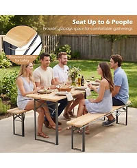 Sugift 70 Inch 3-Piece Folding Picnic Table with Benches for 6 Fir Wood Portable Bear Camping Table.