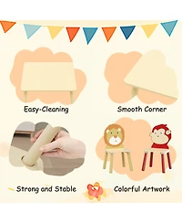 Rainsken 3 Piece Wood Table and Chair Set, w/ 2 LionandMonkey Animals Chairs, Wood Activity Tables Drawing Play Table Set, for Age 2-6 Boy Girl