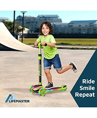 Lifemaster 3-Wheel Kids Scooter, with multi-color Led lights, 5-height adjustable handlebar, wide anti-slip deck, safety certified.