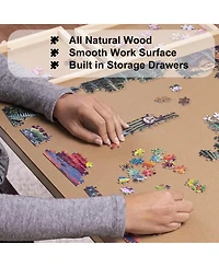 Rainsken 27" H Tall 1500 Piece Puzzle Table, Large Wood Jigsaw Puzzle Board with Legs and 5 Drawers, Folding Puzzle Board Game Table for Adults