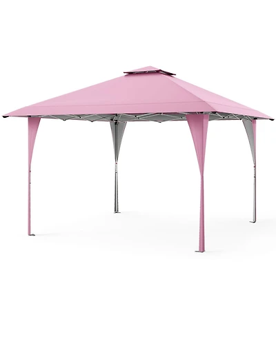 Slickblue Patio Gazebo Double Roof with Mesh Netting and Curtains