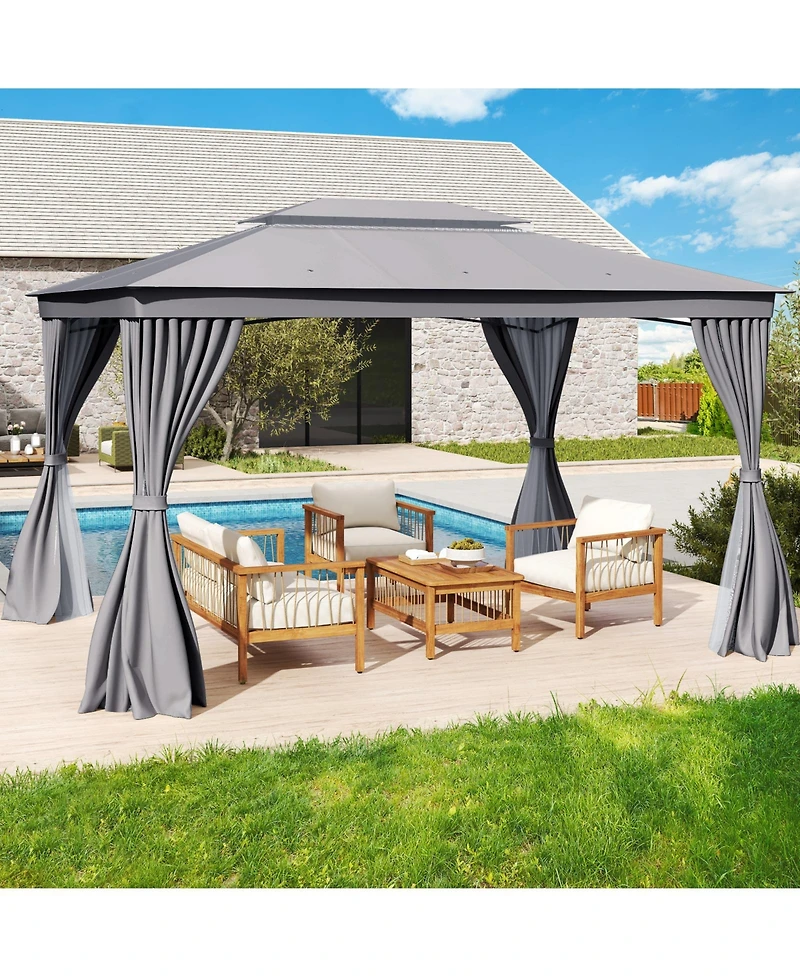 Slickblue Patio Gazebo Double Roof with Mesh Netting and Curtains
