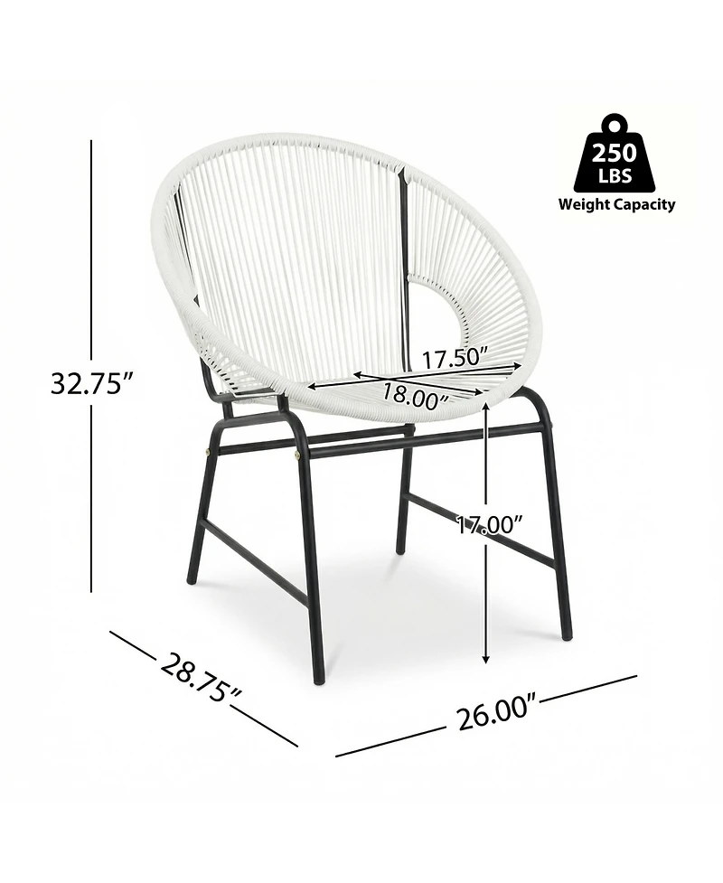 Rainsken Outdoor Patio Wicker Chair Set of 2, Oval Silhouette Pe Rattan Lounge Chair with Sturdy Iron Frame for Porches, Poolside Seating
