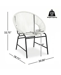 Rainsken Outdoor Patio Wicker Chair Set of 2, Oval Silhouette Pe Rattan Lounge Chair with Sturdy Iron Frame for Porches, Poolside Seating