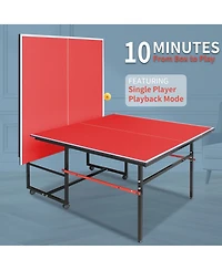 Rainsken Foldable Portable 8FT Table Tennis Table, All-Inclusive Family Ping Pong Set with Net, Dual Rackets and 3 Balls for Home Entertainment