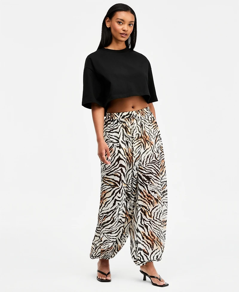 Bar Iii Women's Printed Pull-On Sheer Balloon Pants, Macy's Exclusive