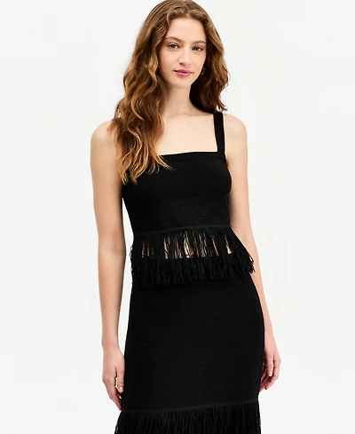 Bar Iii Women's Square-Neck Fringe-Trim Tank Top, Macy's Exclusive