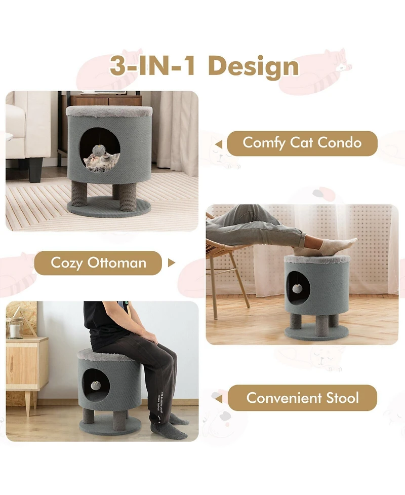 Cozito Cat Tree 3-in-1 Condo Stool with Scratching Posts Toy