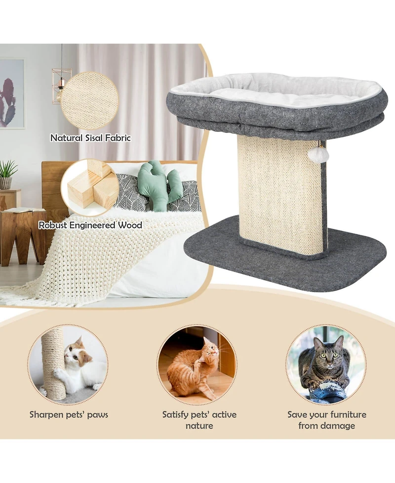 Cozito Cat Tower Modern with Large Plush Perch and Sisal Plate