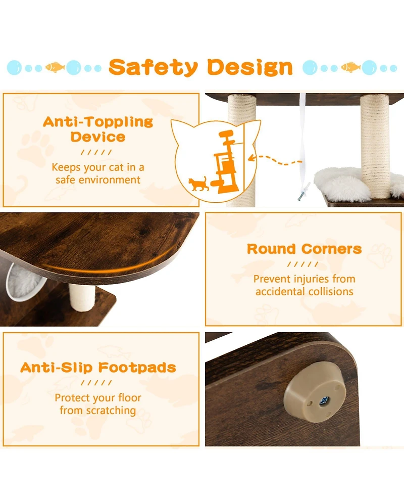 Cozito Cat Tree 7-Layer Wooden Tall Tower with Sisal and Condo