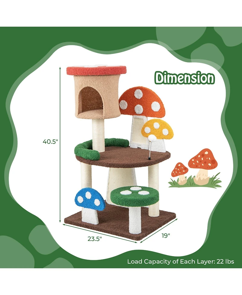 Cozito Cat Tree Mushroom 4-in-1 with Condo Spring Ball and Sisal