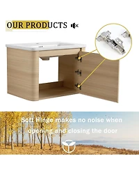 Sillysis Inch Wall Mounted Bathroom Vanity with Ceramic Sink, Soft Close Door and Plywood Cabinet