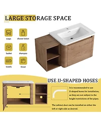 Sillysis Inch Wall Mounted Bathroom Vanity with Ceramic Sink, Storage Shelves