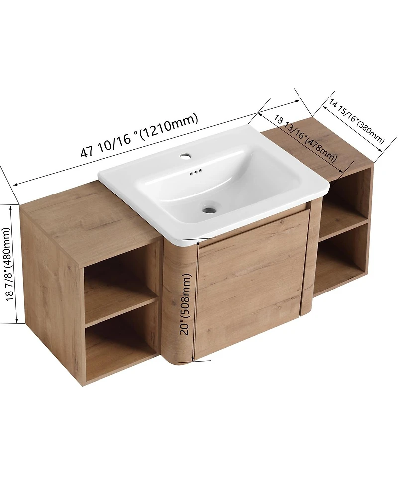 Sillysis Inch Wall Mounted Bathroom Vanity with Ceramic Sink, Storage Shelves