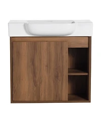 Sillysis Inch Wall Mounted Bathroom Vanity with Ceramic Sink, Modern Plywood Cabinet, Soft Close Door