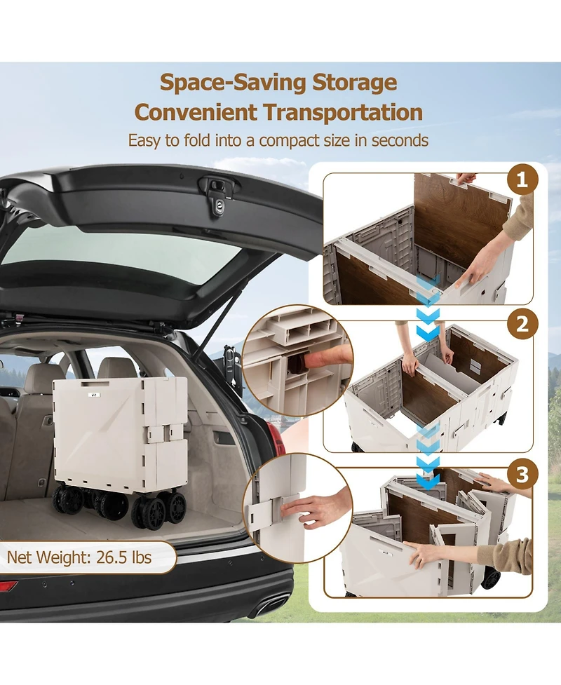 Sugift Large Foldable Utility Cart with 2-Tier Storage Crates and Telescoping Handle