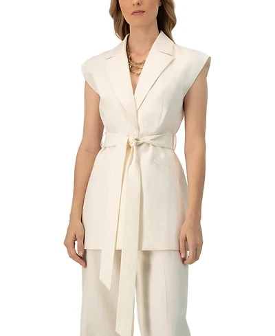 Ivonne Women's Single-Breasted Linen Vest with Waist Tie