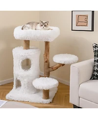 Cozito Cat Tree 30.5 in Modern with Real Wood Branches and Condo