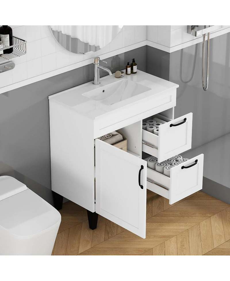 Sillysis Inch Bathroom Vanity with Ceramic Sink, Soft Close Drawers,Handles and Feet