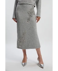 Karen Millen Women's Wool Embellished Pencil Midi Skirt