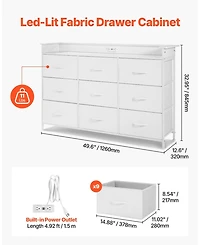 Gouun Led 9-Drawer Fabric Dresser with Built-In Outlet and Metal Frame