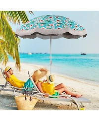 Gouun 6.5 ft Fringed Beach Umbrella with Upf 50+ Protection Push-Button Tilt and Sand Anchor