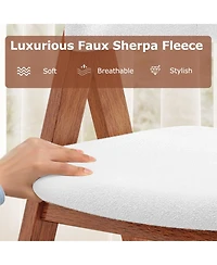 Sugift Wooden Dining Chair Set of 2 Mid-Century Modern Sherpa Upholstered Kitchen Dining Room Chairs