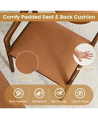 Sugift Set of 2 Wooden Dining Chair Pu Leather Upholstered Armchairs