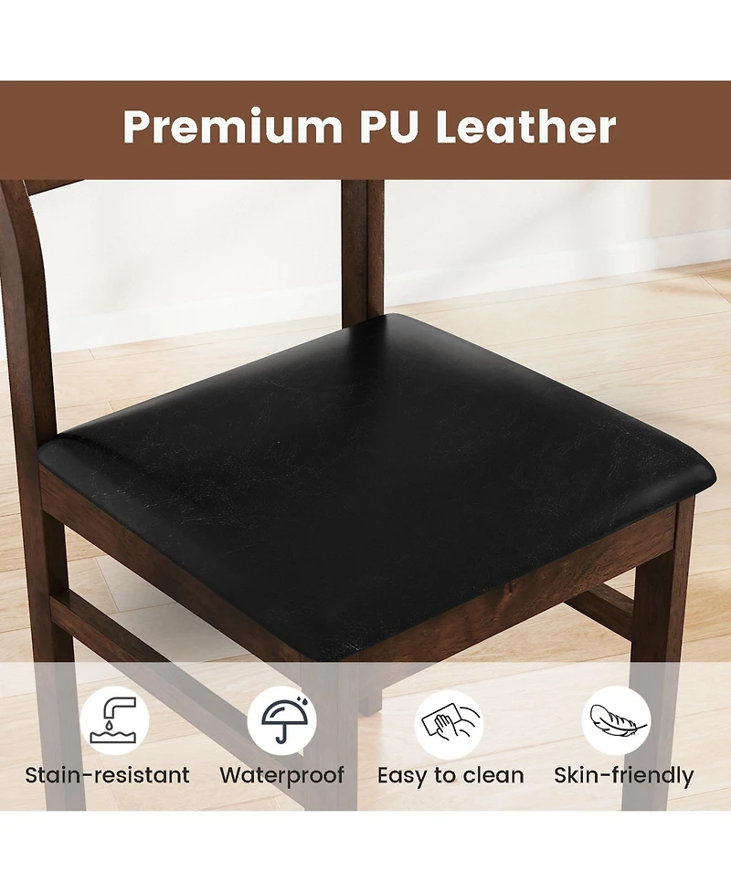 Sugift Wooden Dining Chair Set of 2 with Pu Leather Padded Seat and Rubber Wood Frame