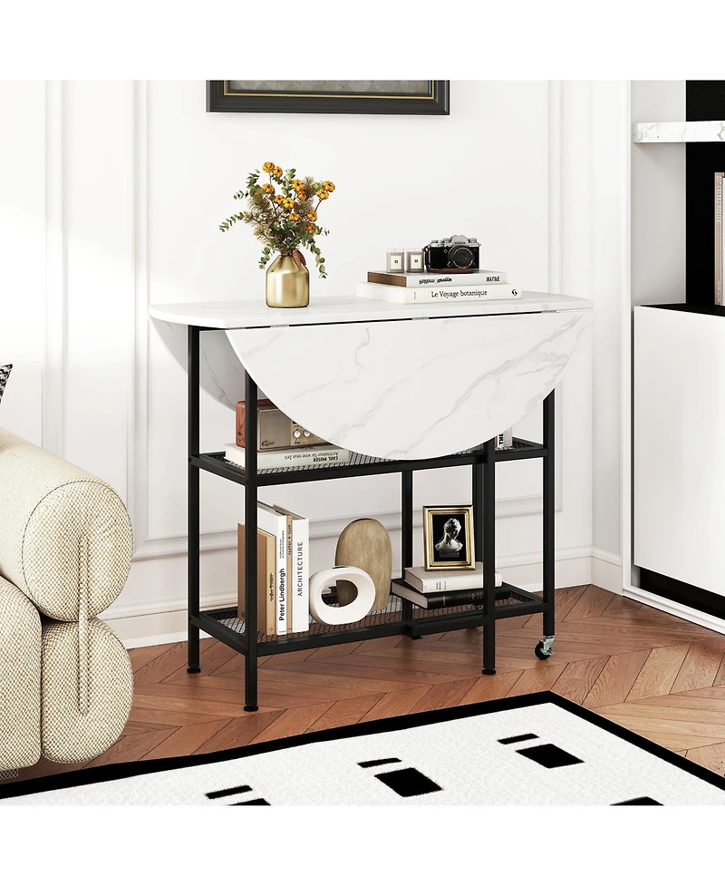 Sugift Folding Round Dining Table with Lockable Wheels