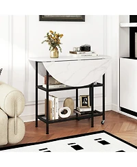 Sugift Folding Round Dining Table with Lockable Wheels