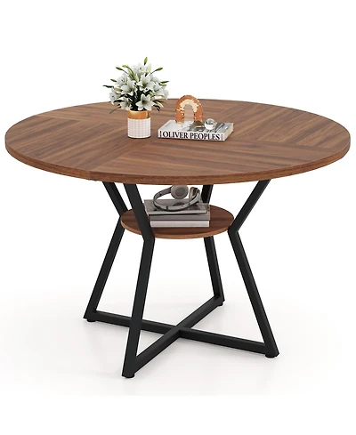 Sugift 47" Round Dining Table for 4 with Storage Shelf