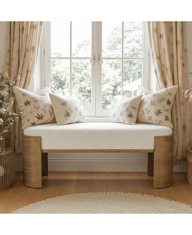 Tribesigns 47.24" Upholstered Entryway Bench, Solid Wood End of Bed Bench for Bedroom, Farmhouse Bay Window Seat with Cushion, Curved Support Legs