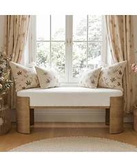 Tribesigns 47.24" Upholstered Entryway Bench, Solid Wood End of Bed Bench for Bedroom, Farmhouse Bay Window Seat with Cushion, Curved Support Legs