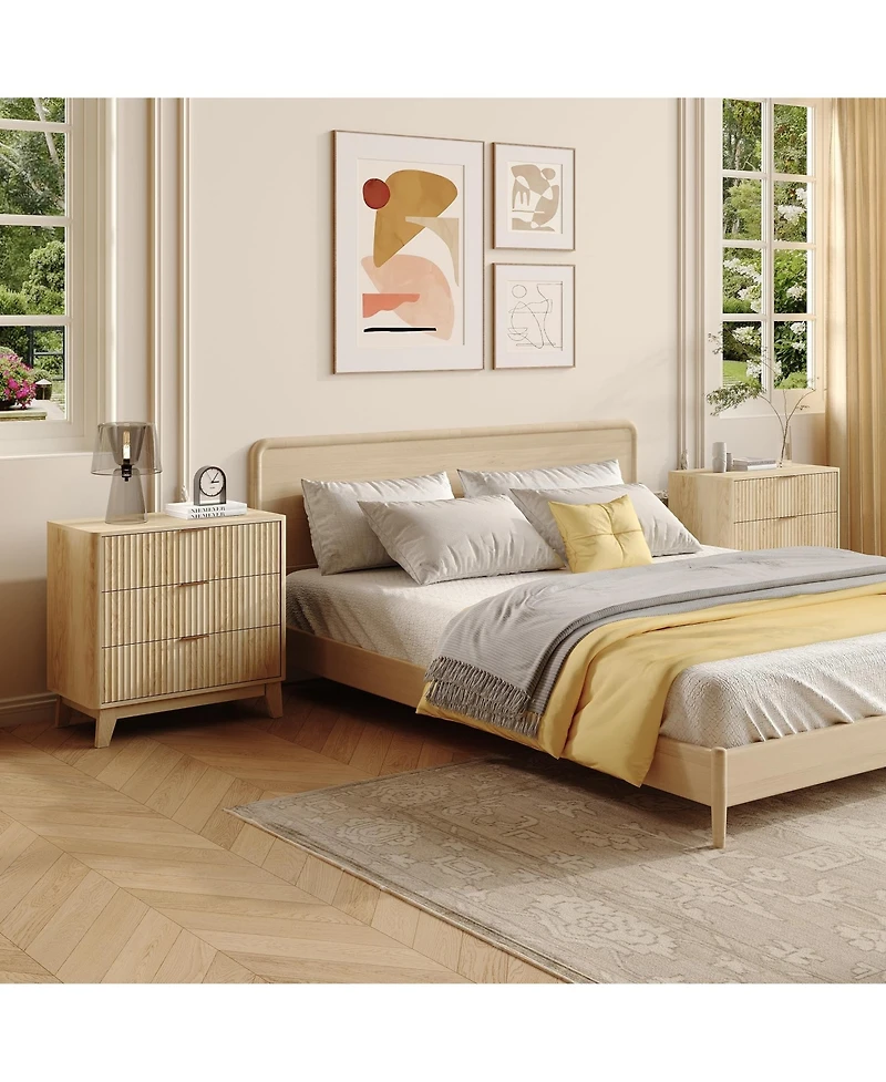 gaomon Bedroom 3-Drawer Nightstand, 31.5 inch Wood Bedside Table with Fluted Front.