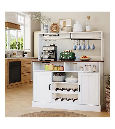 gaomon 47-Inch Buffet Sideboard Cabinet with Power Outlets, Wine Rack and Goblet Holders