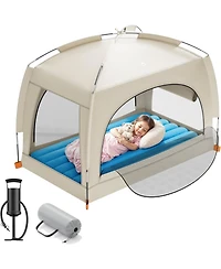 Qpau Inflatable Toddler Travel Bed with Tent - Lightweight Blow Up Kids Air Mattress with Hand Pump - Indoor and Outdoor Portable Sleeping Solution