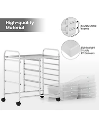 Sugift 9-Drawer Rolling Storage Cart with Colorful Drawers and Metal Frame-Transparent