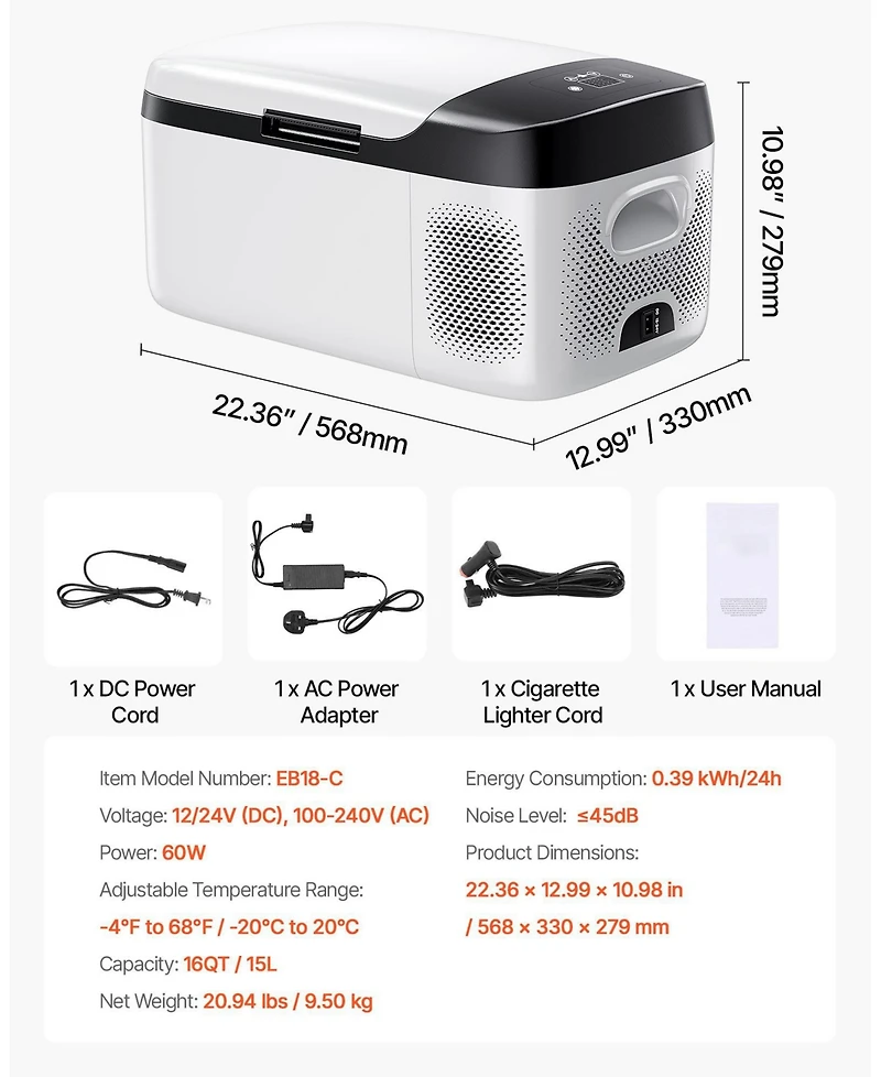 Mecale 16 Quart Portable Car Freezer with App Control 60W for Camping