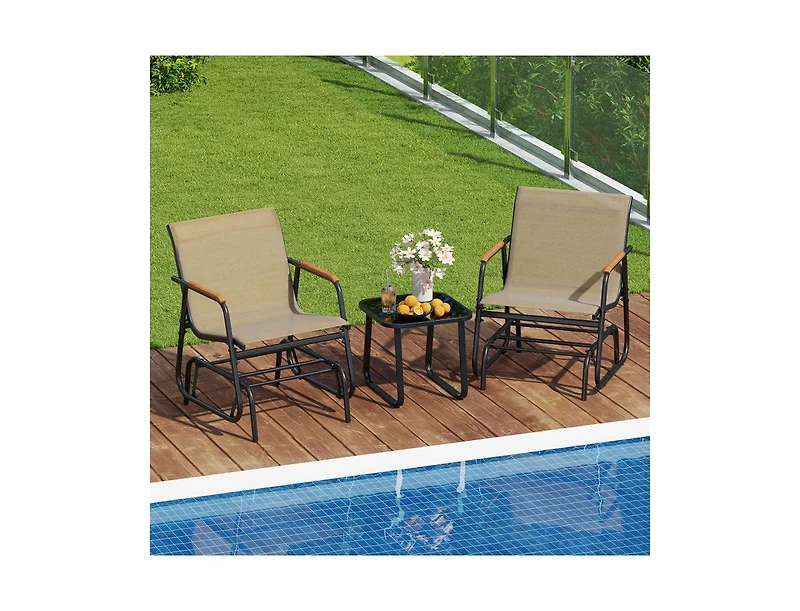 Slickblue Outdoor Glider Bistro Set with Metal Frame and Glass Table