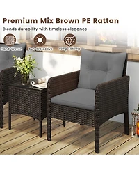 Gouun 3-Piece Compact Pe Wicker Patio Set with Cushions for Porch and Balcony
