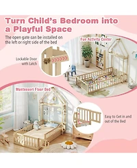 Gouun Twin House Floor Bed with House-Shaped Headboard